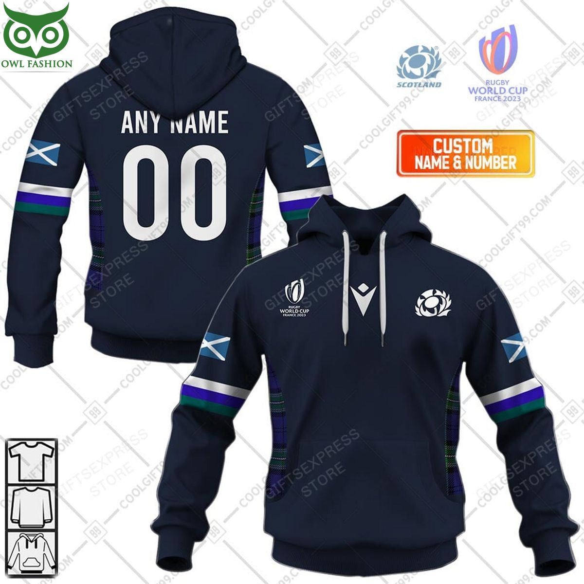 Rugby World Cup Scotland Home Jersey Personalized 3D Hoodie Tshirt