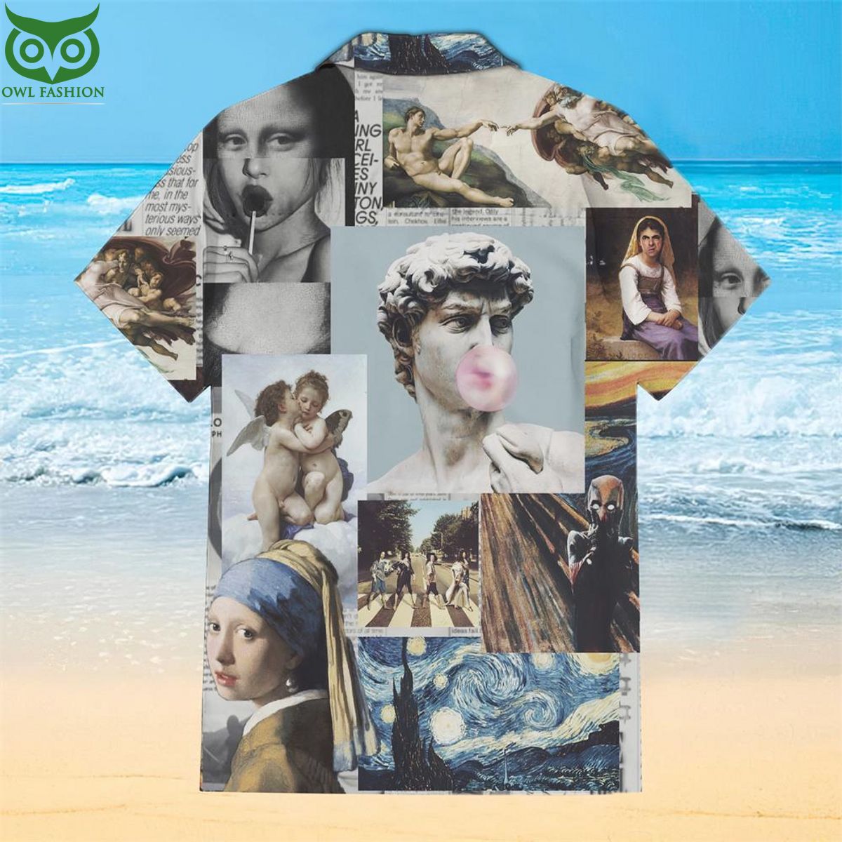 Vintage Art Print Short Sleeve Oversized Shirt Top Awesome Pic guys