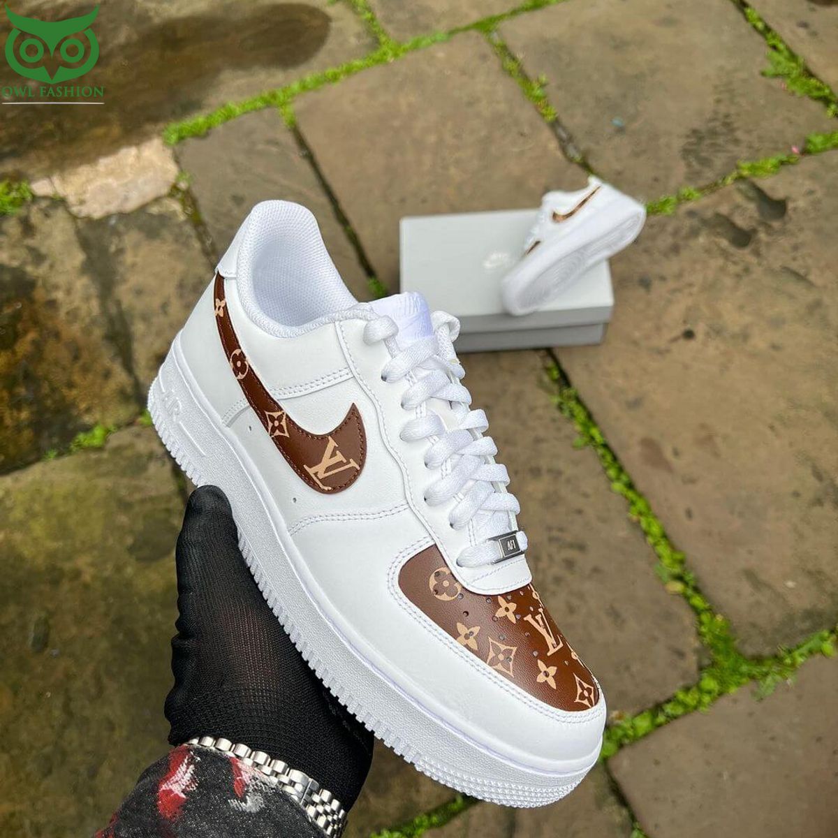 Brown and cream Louis Vuitton Air Force 1 Custom This place looks exotic.