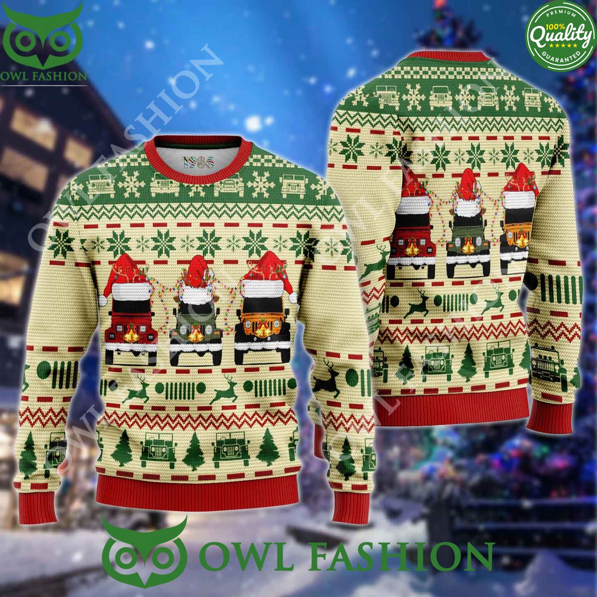 Christmas Jeeps 3D AOP Ugly Sweater Christmas Such a charming picture.