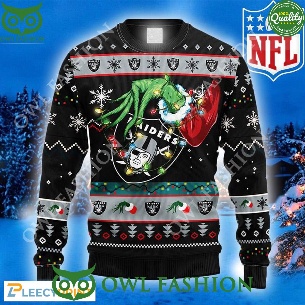 Las Vegas Raiders Grinch I Hate People But I Love My Raiders Nfl Ugly  Christmas Sweater