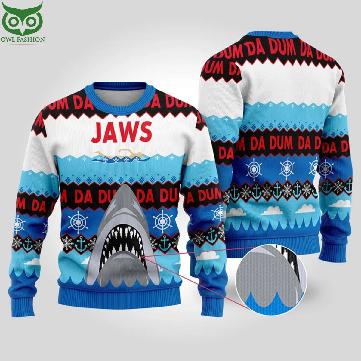 Jaws Shark Blue 3D Ugly Sweater This design is visually captivating.