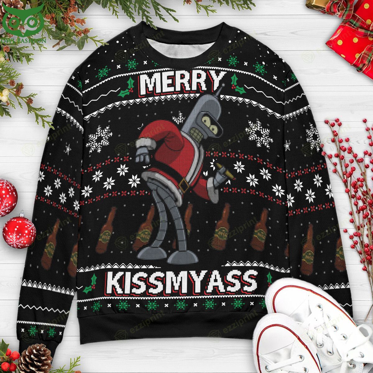 Merry Kissmyass Santa Bender Futurama Sweater Damn good