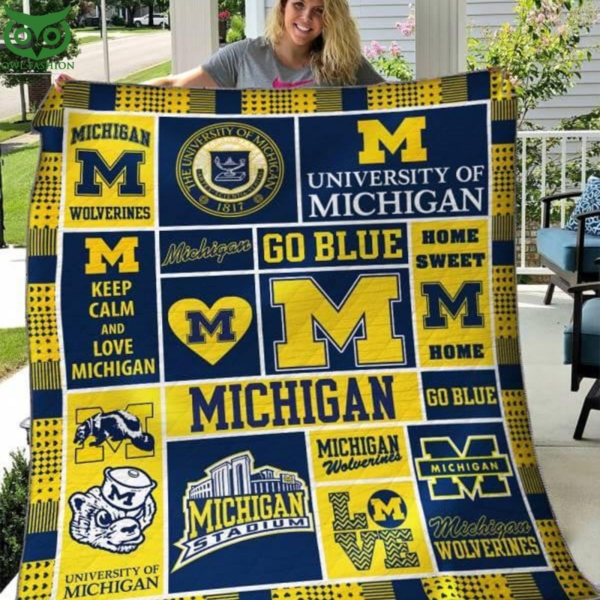 Michigan Wolverines NCAA Quilt Blanket Natural and awesome