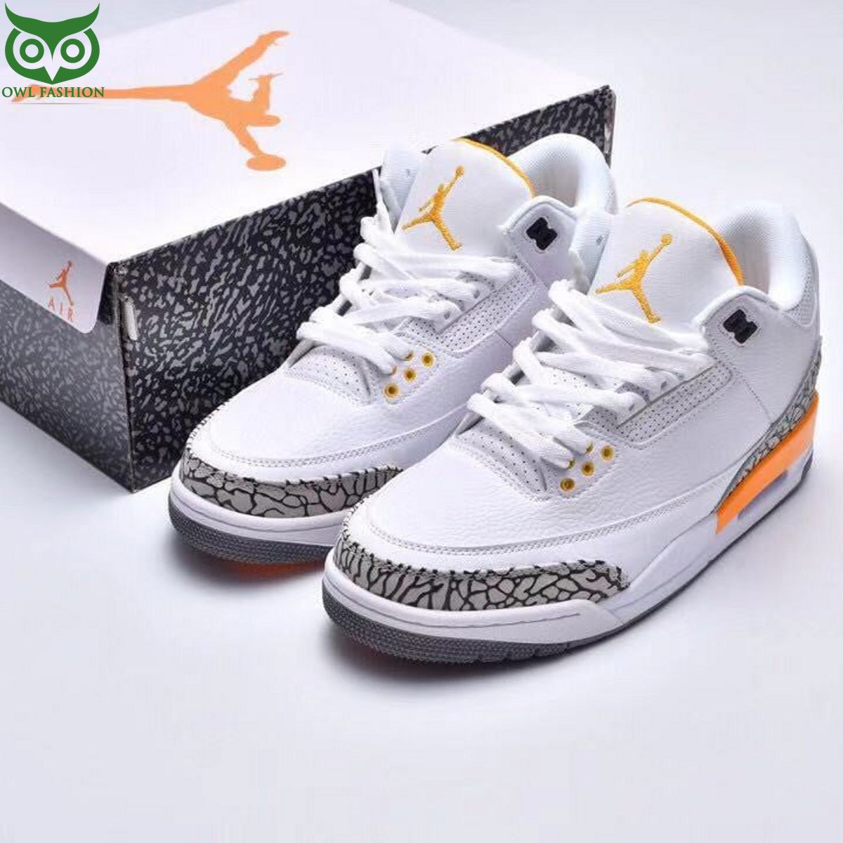 Nike Air Jordan 3 Laser Orange Lakers Shoes Sneakers Lovely smile