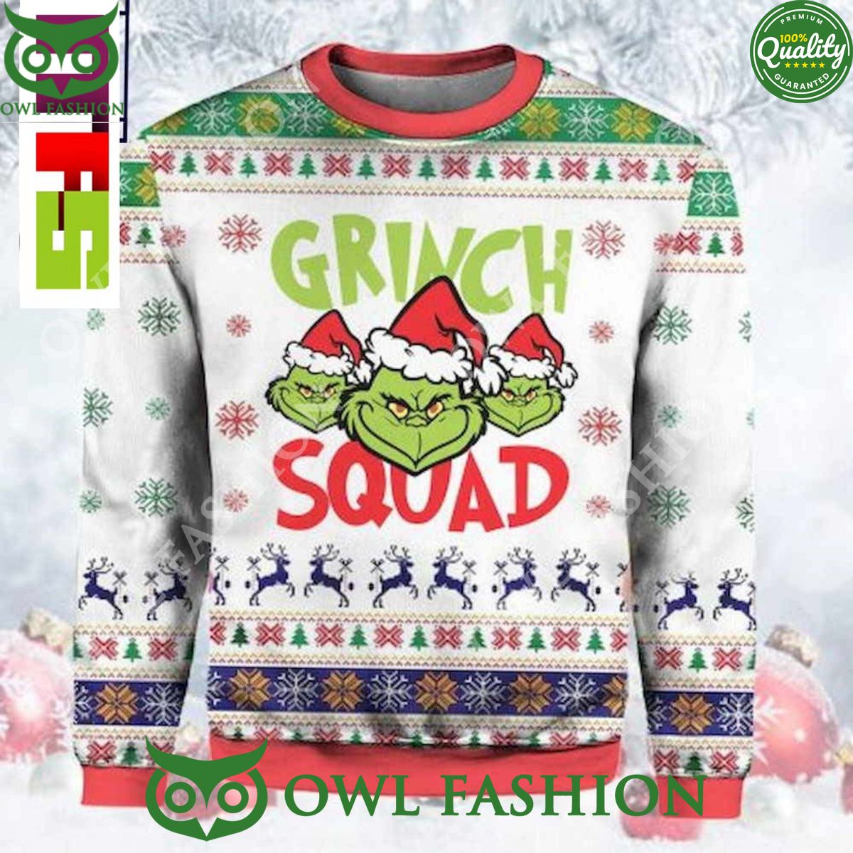 The Vintage Grinch Squad With Santa Hat Christmas Ugly Sweater 2023 Heroine