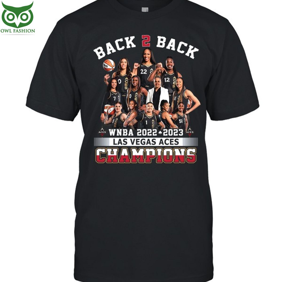 WNBA Back to back Champions Shirt Las Vegas Aces 2d t shirt - Owl