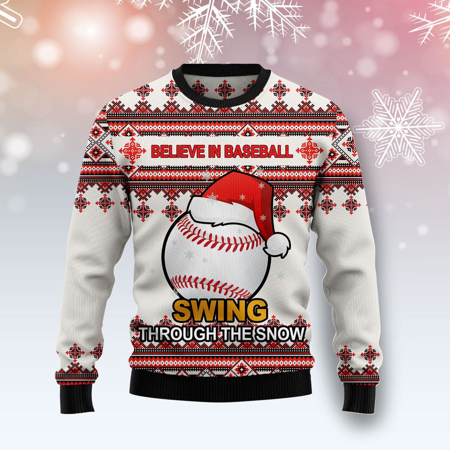 Ugly Sweater Tongassf Believe in baseball swing through the snow