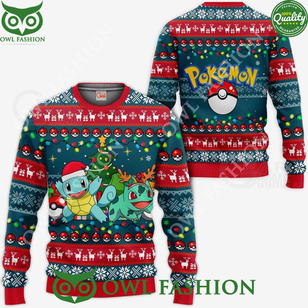 Bulbasaur and Squirtle Anime Ugly Christmas Sweater Wow, cute pie