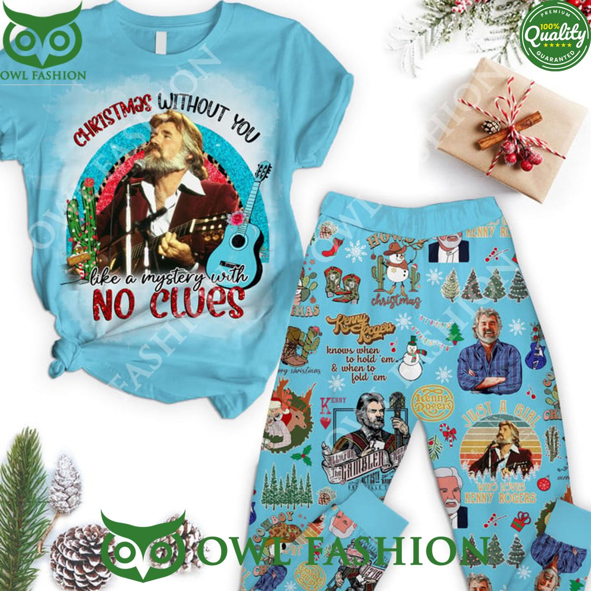 Christmas without Kenny Rogers Mystery No clues Pajamas Set Rocking picture
