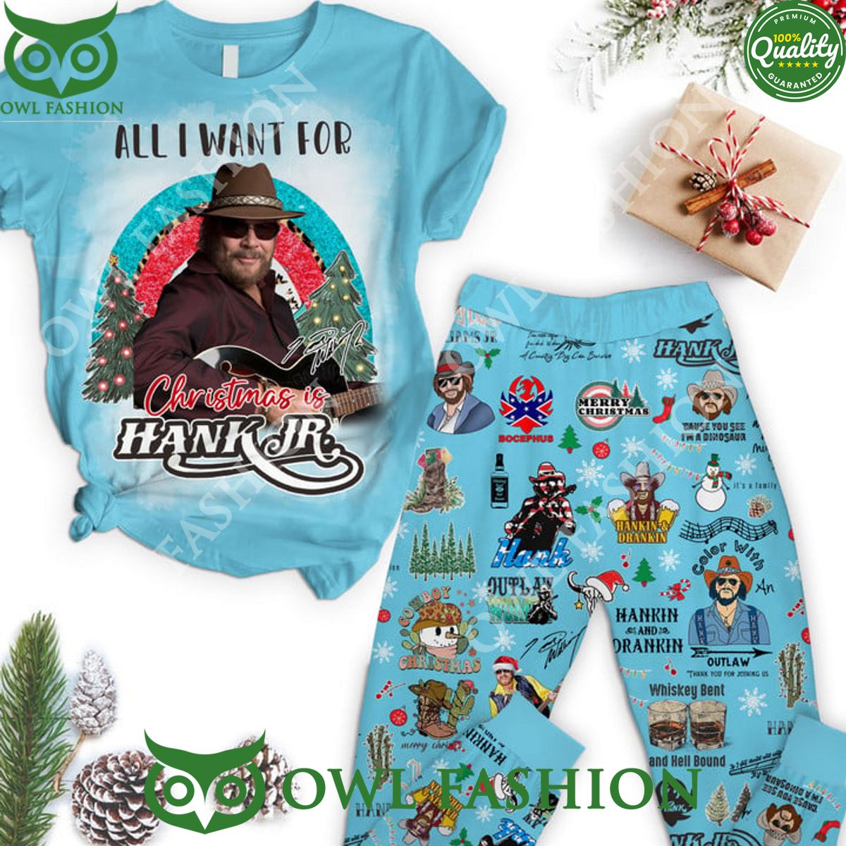 Hank Williams Jr. Christmas Pajamas Set All I want for Beauty queen