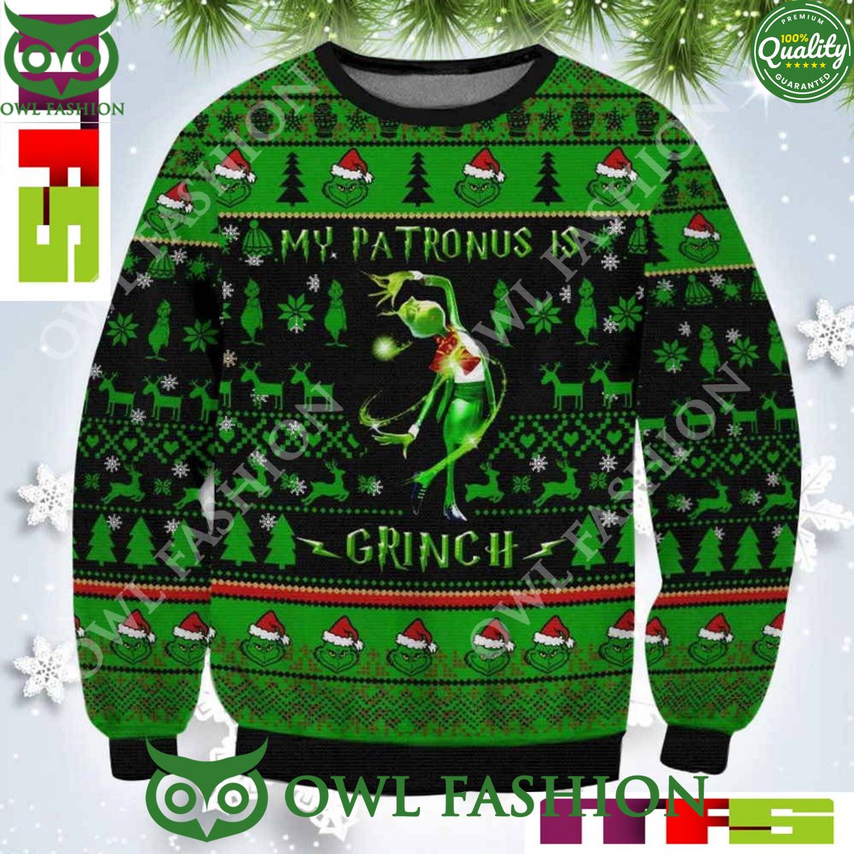 My Patronus Is Grinch Funny Christmas Ugly Sweater 2023 Natural and awesome