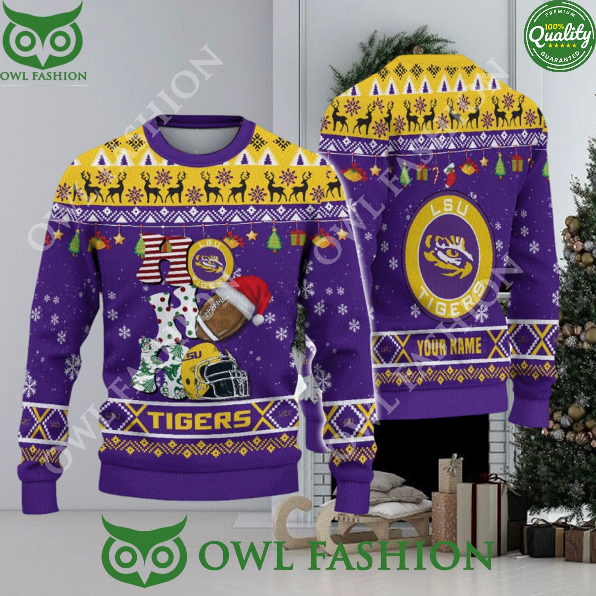 NCAA LSU Tigers HO HO HO Custom Ugly Christmas Sweater Jumper Studious look