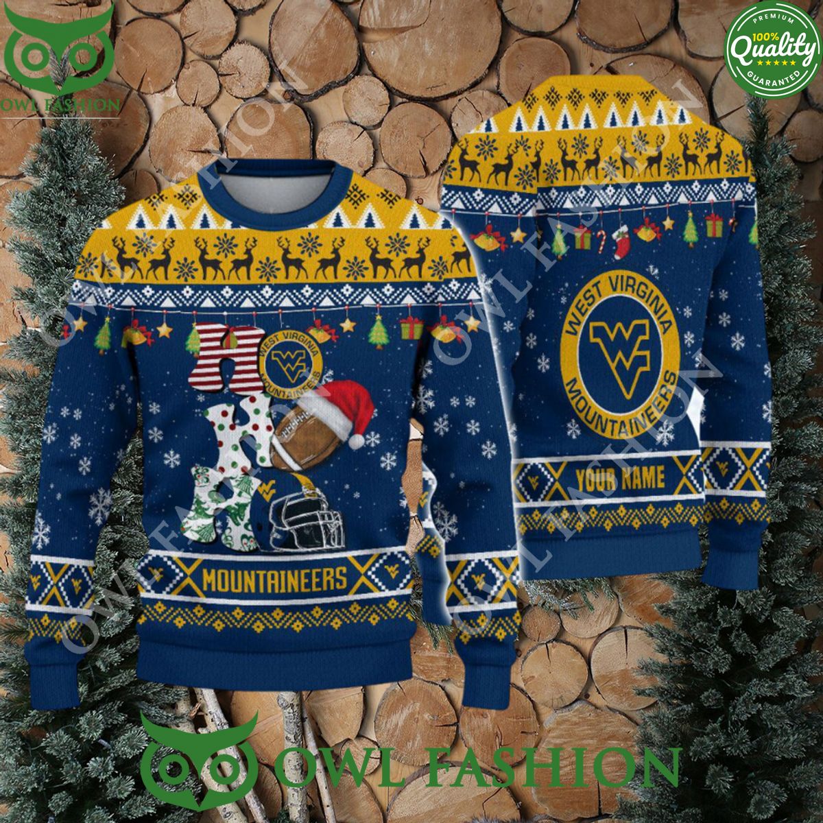 NCAA West Virginia Mountaineers HO HO HO Custom Ugly Christmas