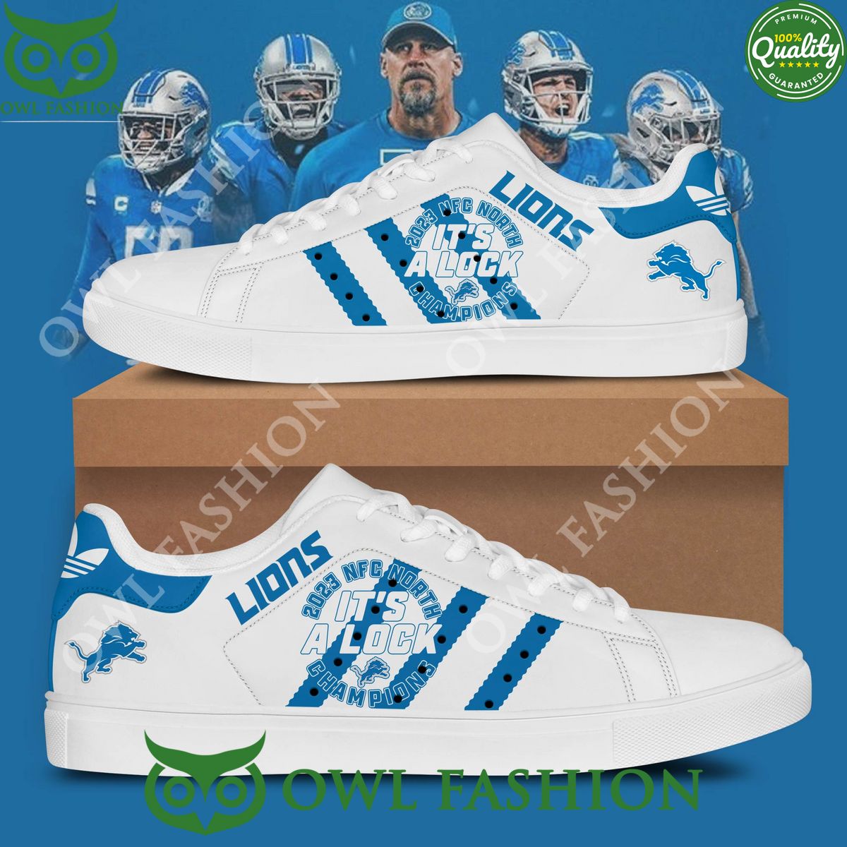 2023 nfc north its a lock champions detroit lions stan smith shoes 1 D4Ifw.jpg