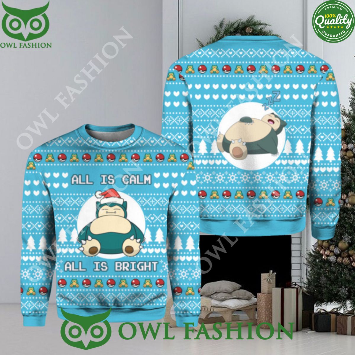 All is calm all bright snorlax Christmas sweater Jumper Cool DP