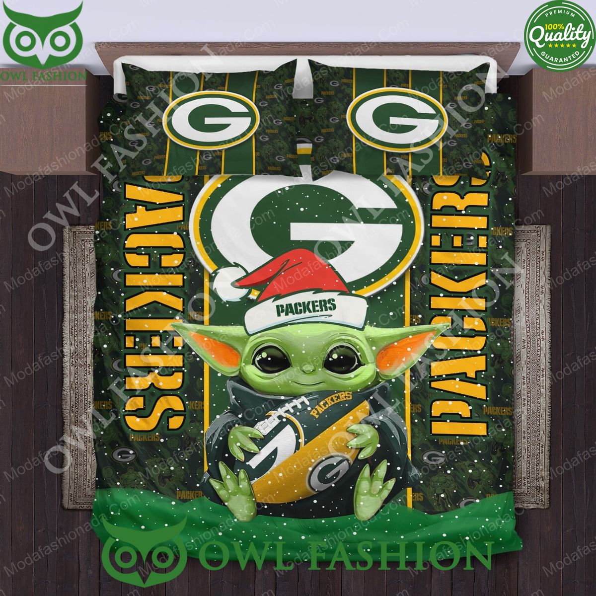 Baby Yoda NFL Green Bay Packers Logo Christmas Bedding Sets Speechless