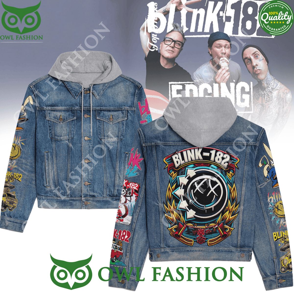 Blink 182 Album Rock Band 2D Jean Denim Hooded Jacket Good one dear