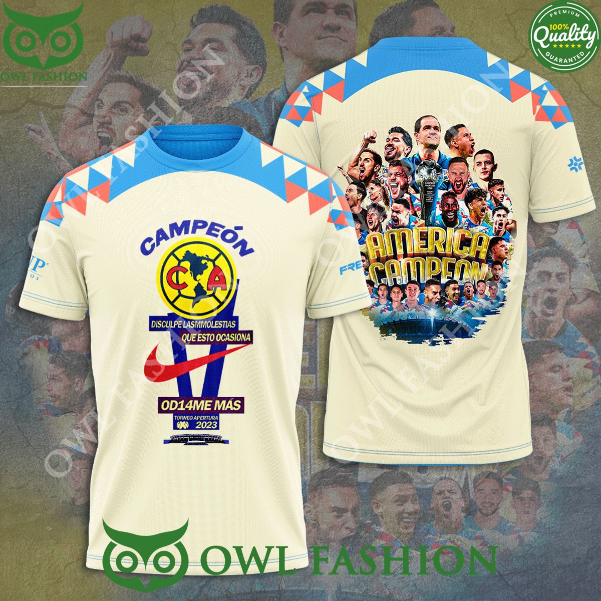 Club America Campeon 2023 3D Liga MX printed shirt Owl Fashion Shop