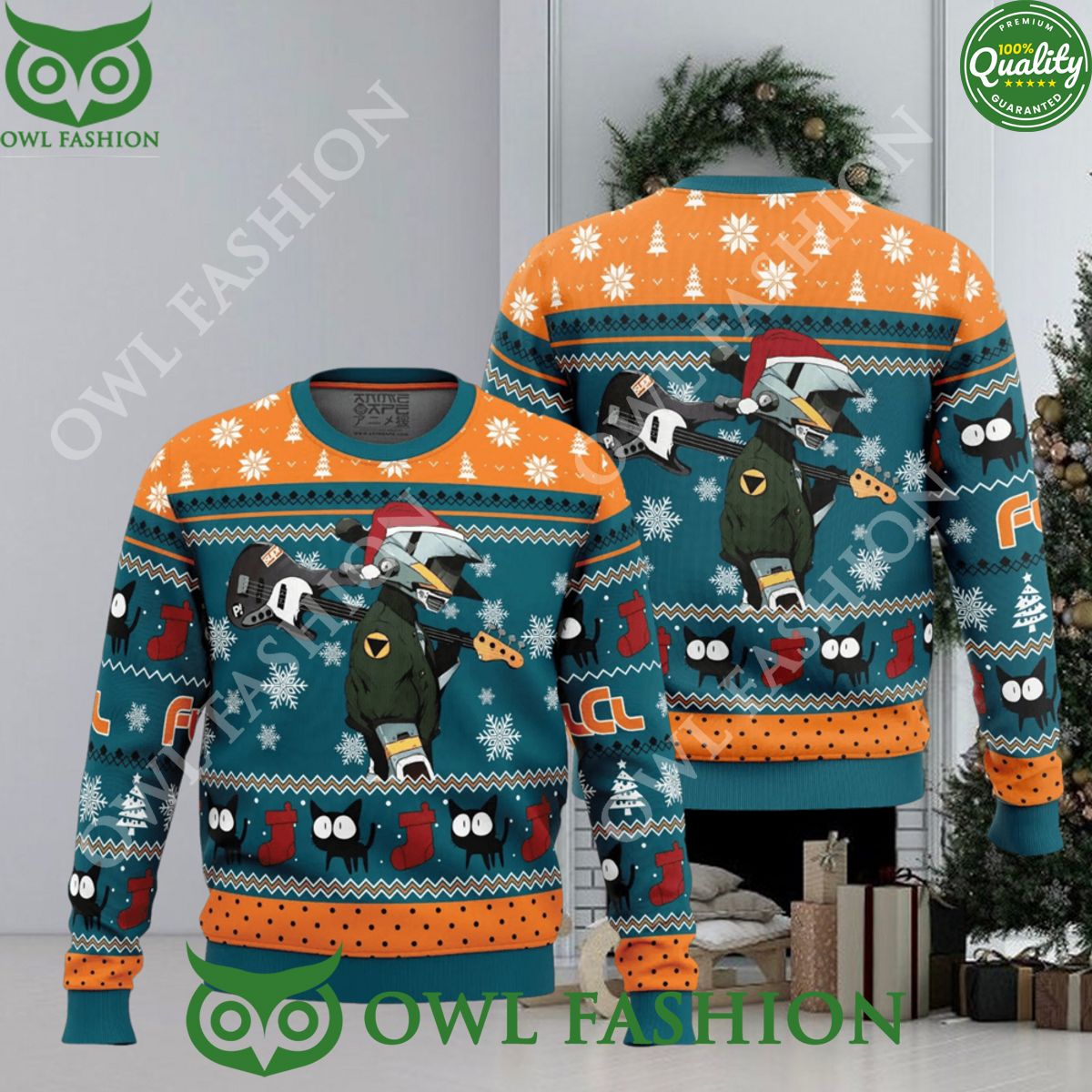 Cool Guitar Canti Fooly Cooly FLCL Ugly Christmas Sweater Jumper Speechless