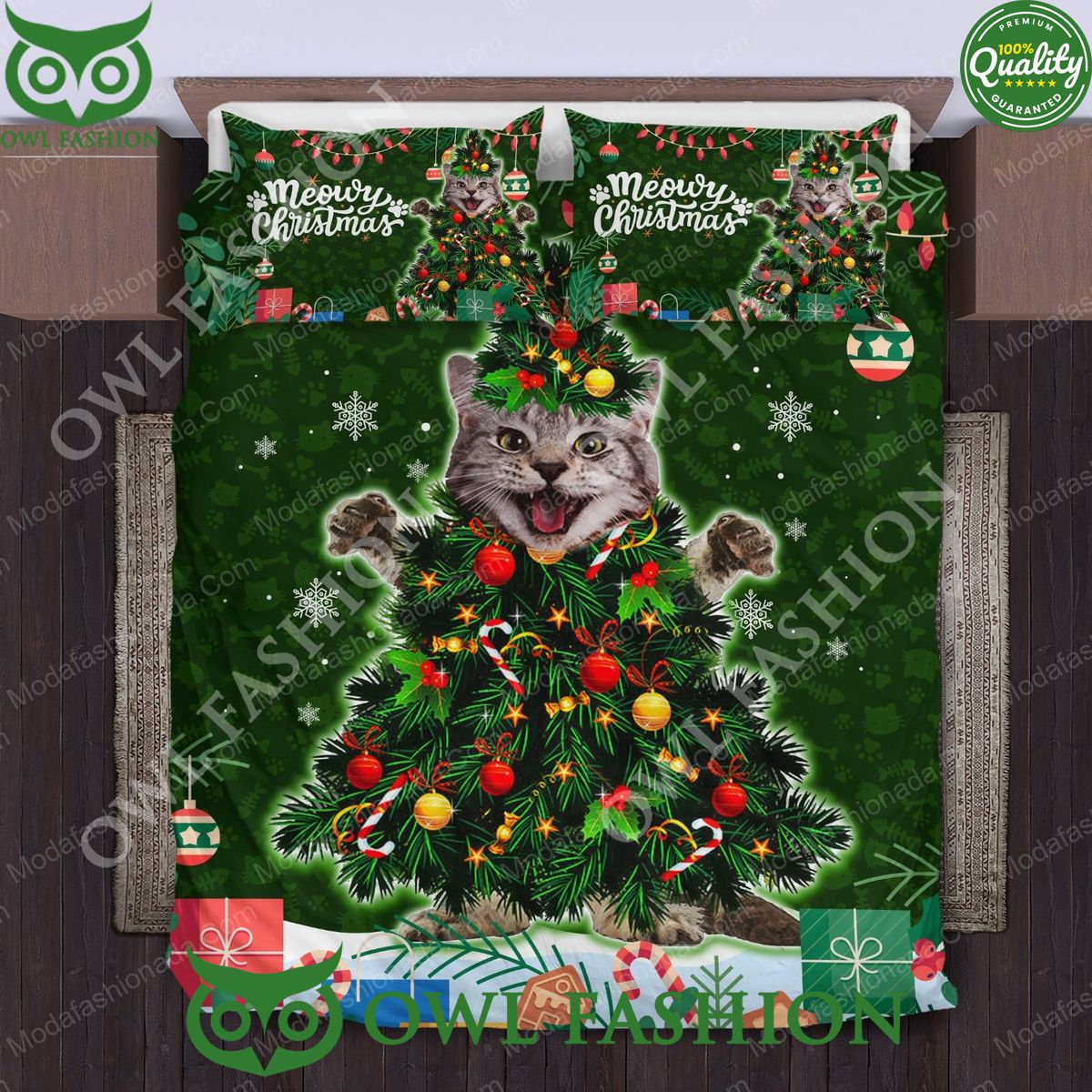 Cute Maine Coon Cat Christmas Tree Light Xmas Limited Bedding Set