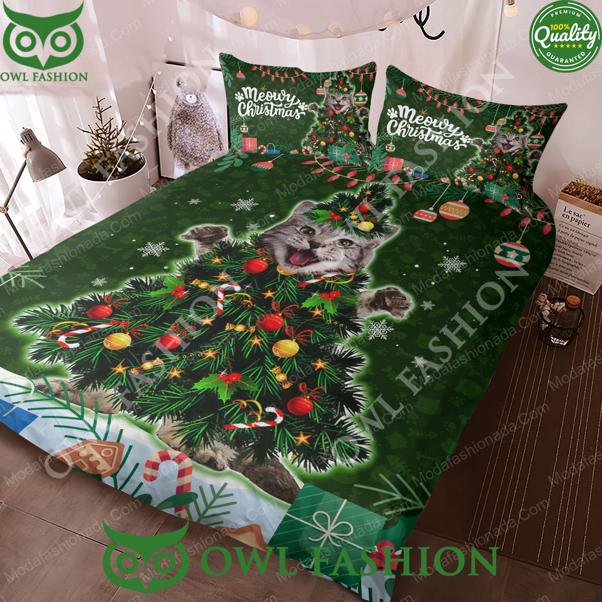 cute maine coon cat christmas tree light xmas limited bedding set 3 YFwwc.jpg