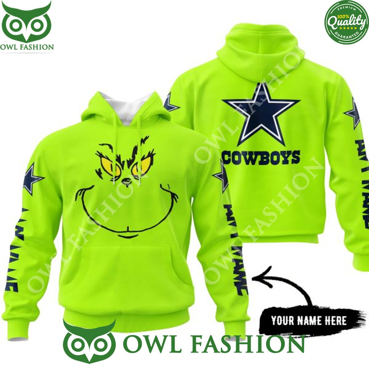 Dallas Cowboys Grinch Face NFL 3d printed Custom hoodie Green Beauty queen
