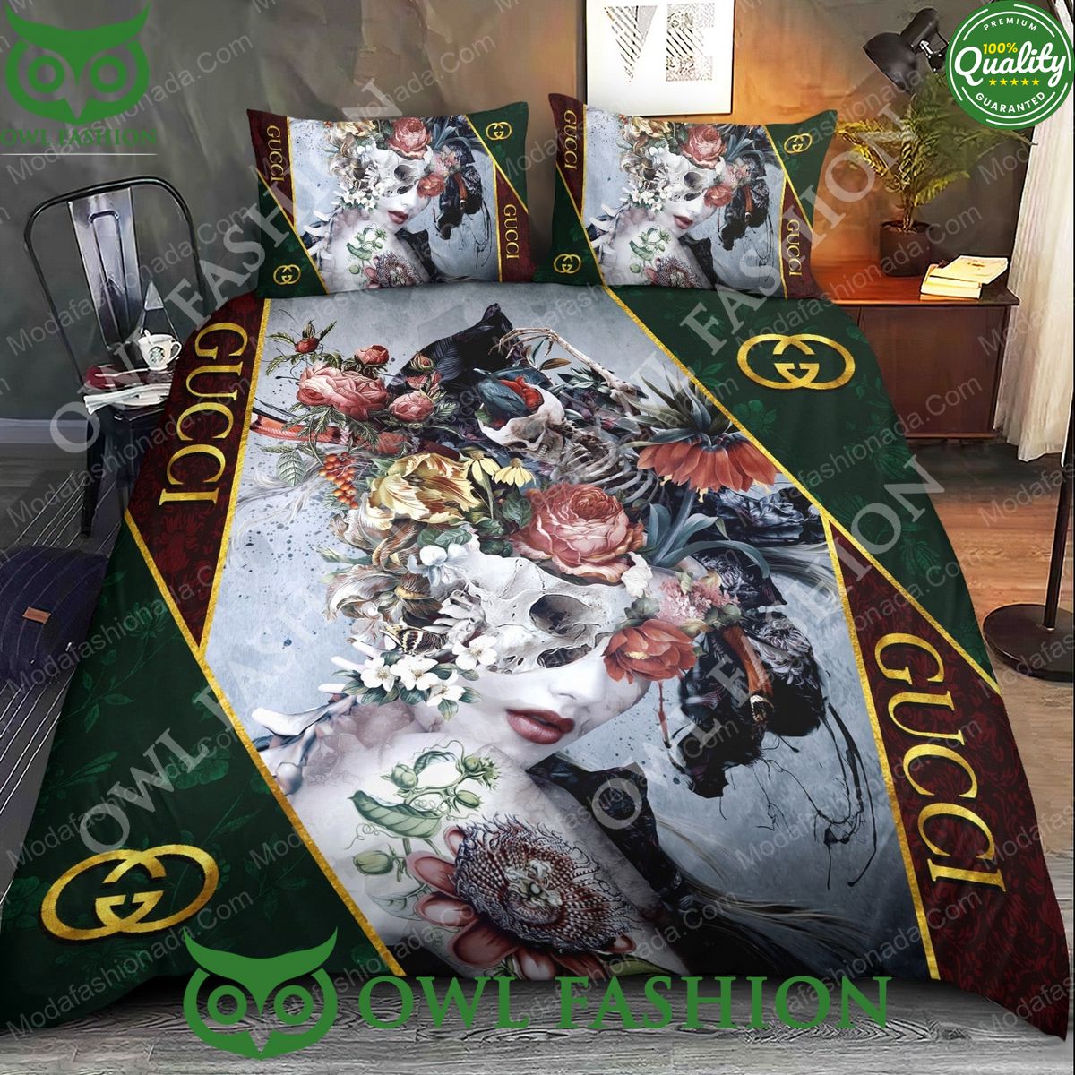 Dark Queen Gucci Bedding Sets Beauty is power; a smile is its sword.