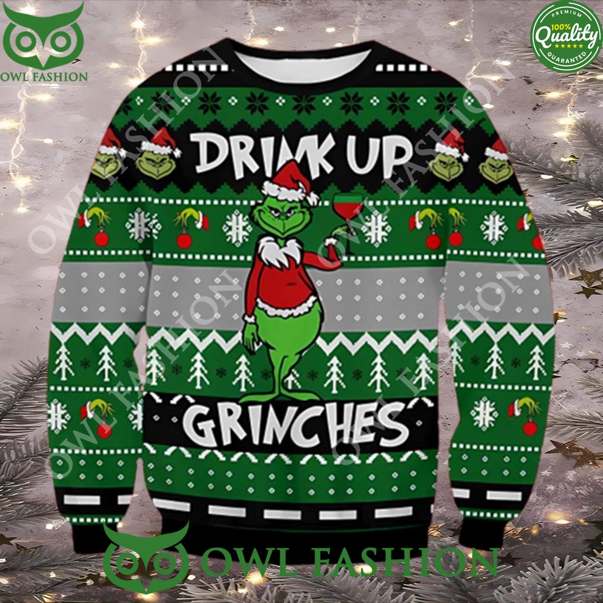 Drink Up Grinch Premium Ugly Christmas Sweater Jumper Good look mam