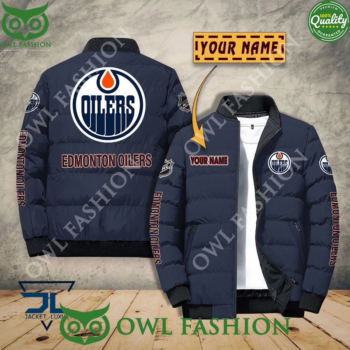 Edmonton Oilers Custom Name NHL Ice Hockey Puffer Jacket Sport Nice shot bro
