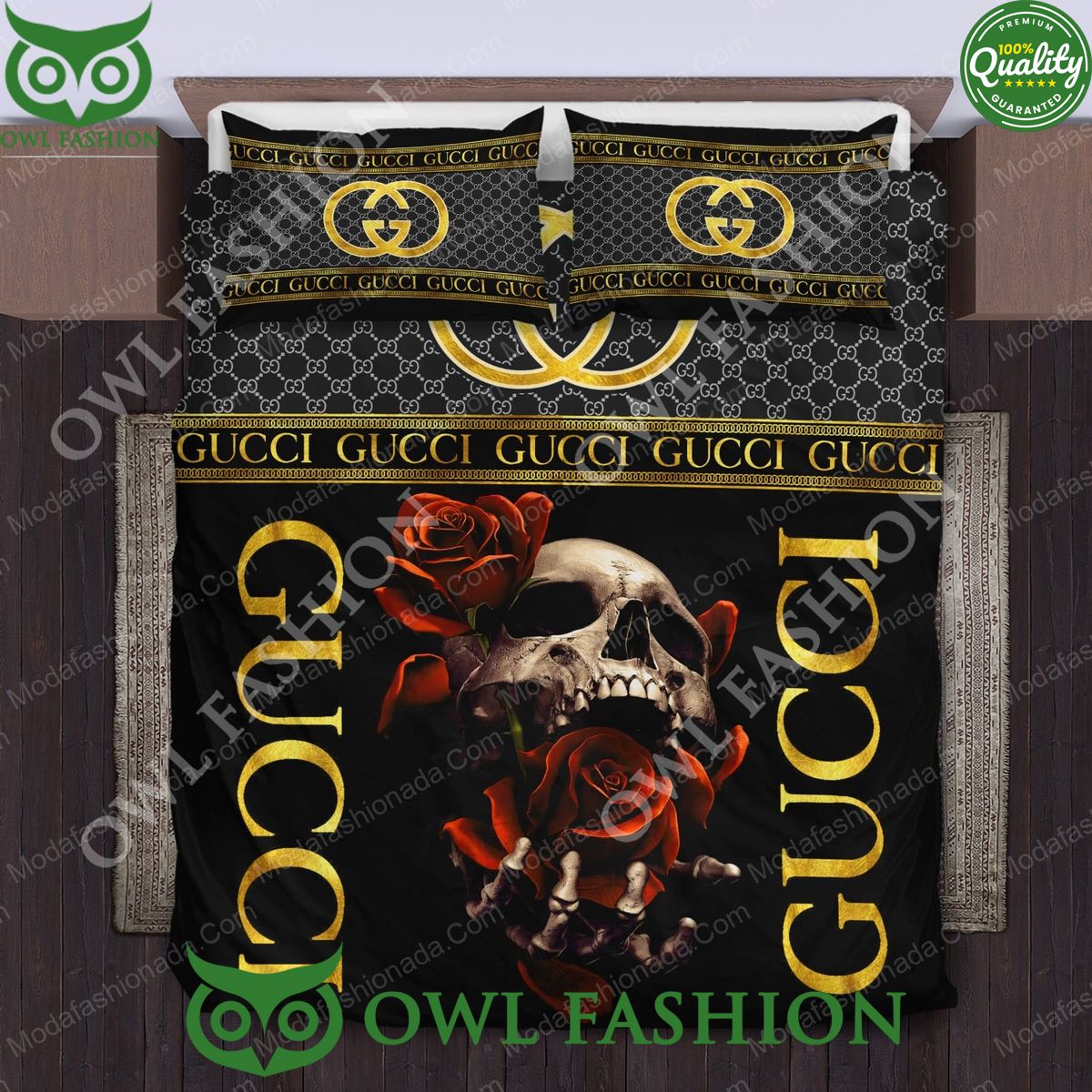 Gucci Skull And Roses Bedding Sets - Owl Fashion Shop