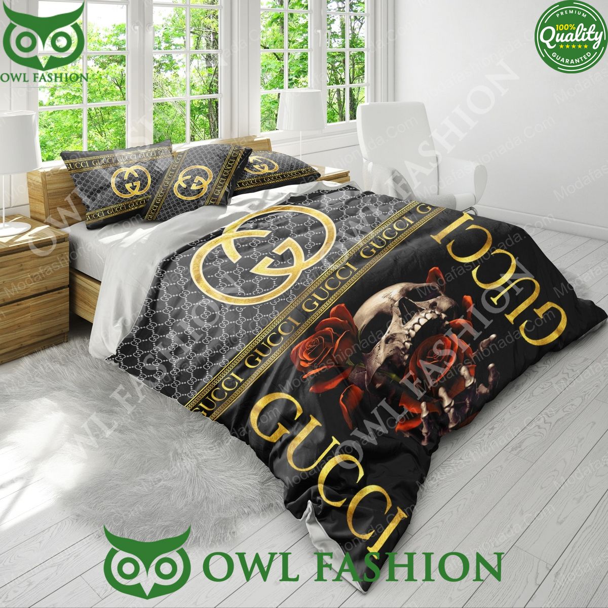 Gucci Skull And Roses Bedding Sets - Owl Fashion Shop