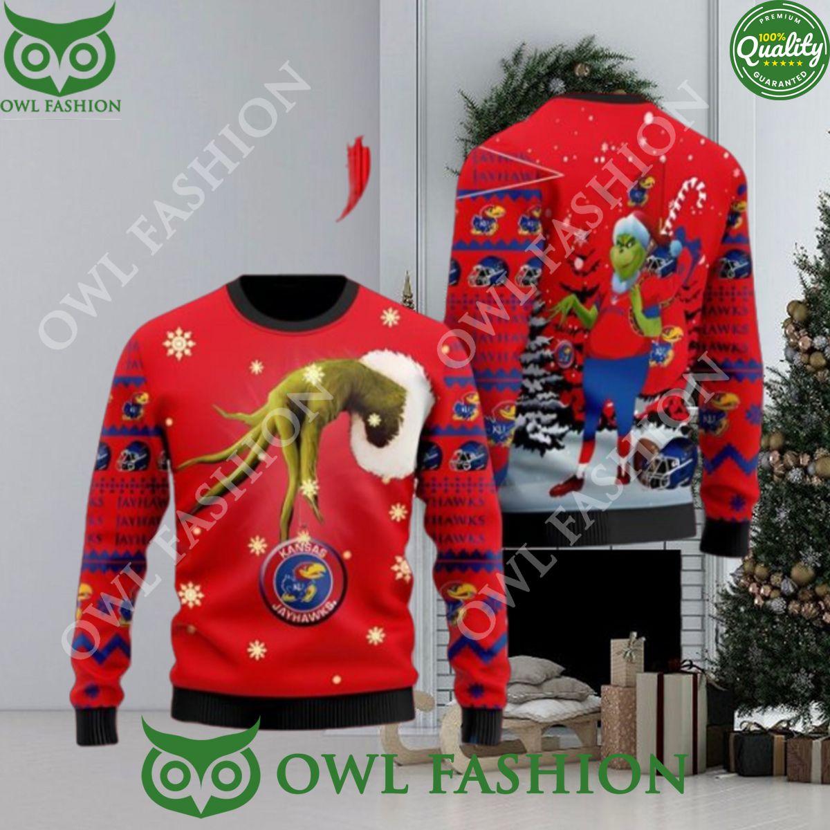 Kansas Jayhawks Team Grinch Ugly Christmas Sweater Cute Jumper Gift Stunning