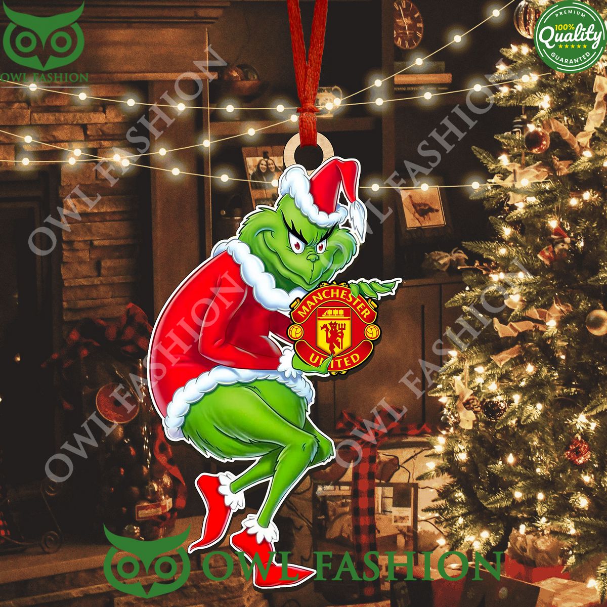 Manchester United Grinch Hug 2 Side Printed Ornament Natural and awesome