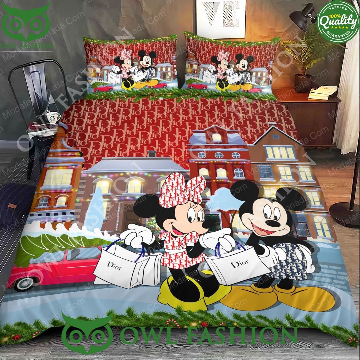 Mickey and Minnie Mouse Dior Merry Christmas Bedding Sets Lovely smile