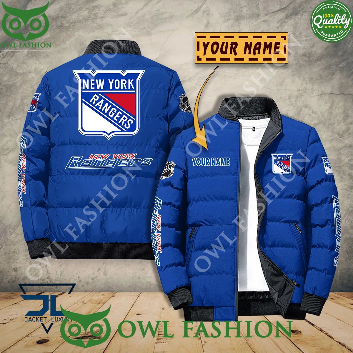 New York Rangers Custom Name NHL Ice Hockey Puffer Jacket Sport Studious look