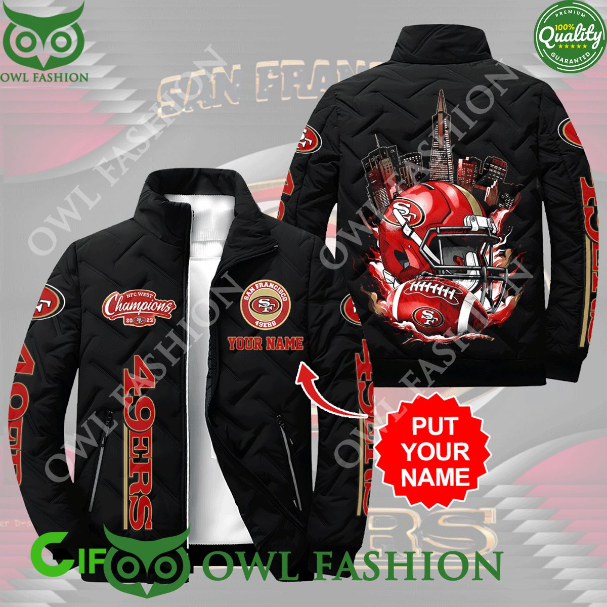 personalized sf49 nfc west champions 2023 2d paddle puffer jacket 1 HRRxo.jpg