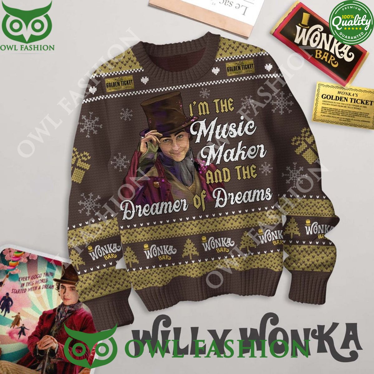 Willy Wonka Music Maker Dreamers Ugly Sweater Jumper Which place is this bro?