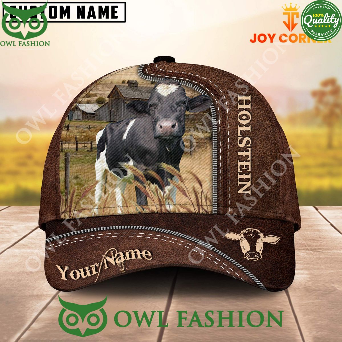 Customized Name Holstein Leather Cow Pattern Cap You look beautiful forever