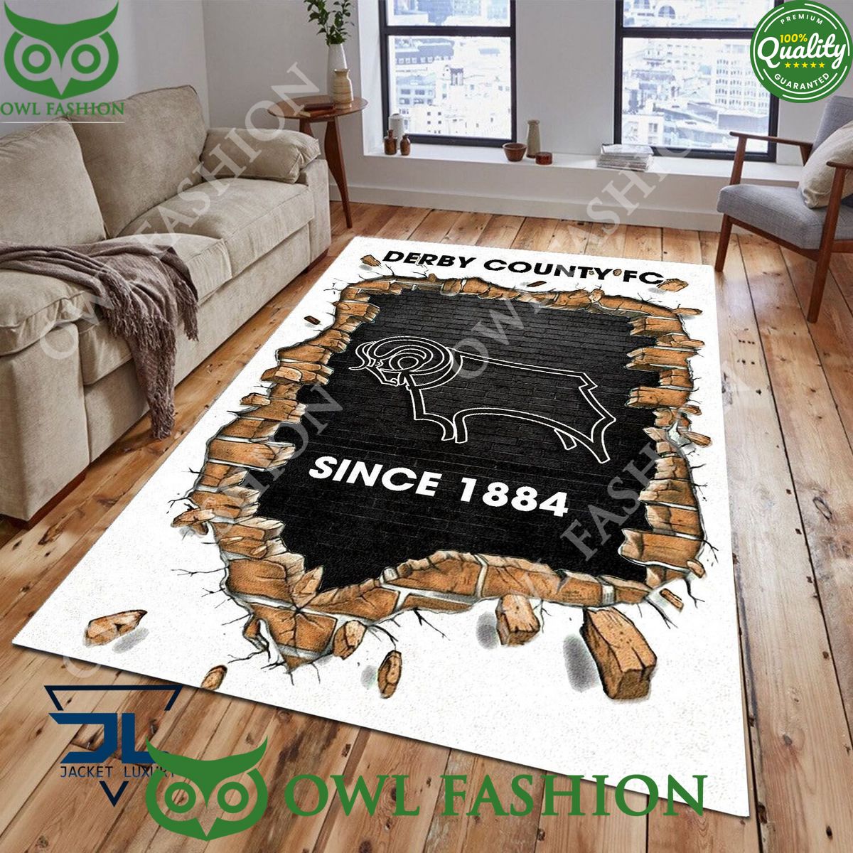 Football Derby County 1827 EPL Living Room Rug Carpet Cutting dash