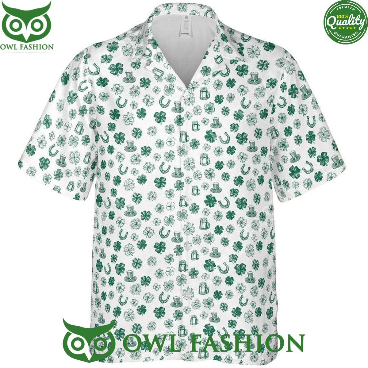 Horseshoe Clover St Patricks Day Short Sleeve Hawaiian Shirt Generous look