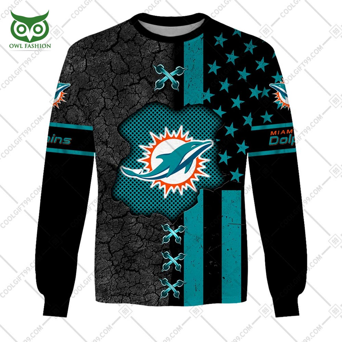 Miami Dolphins USA flag NFL custom printed hoodie shirt Royal Pic of yours