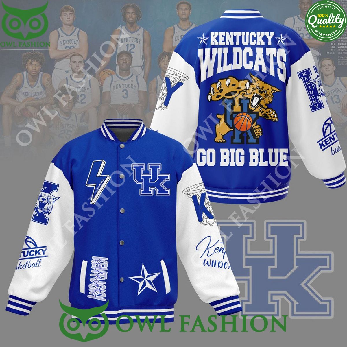 NCAA Kentucky Wildcats Go Big Blue Basketball baseball jacket Varsity