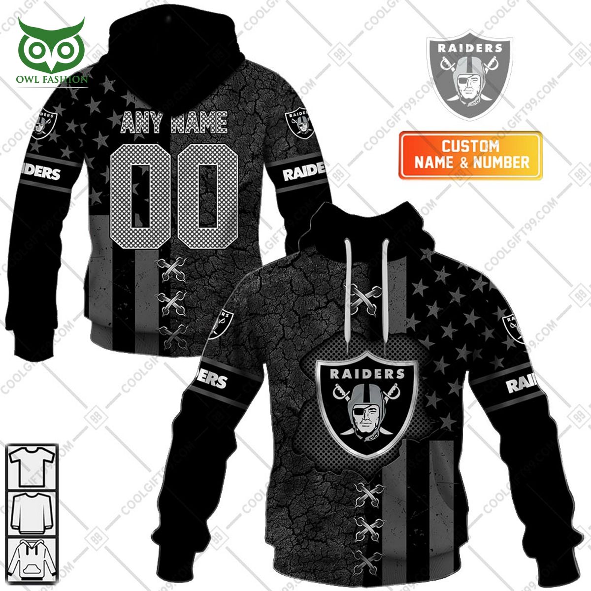 NFL flag Custom Las Vegas Raiders printed hoodie shirt Royal Pic of yours