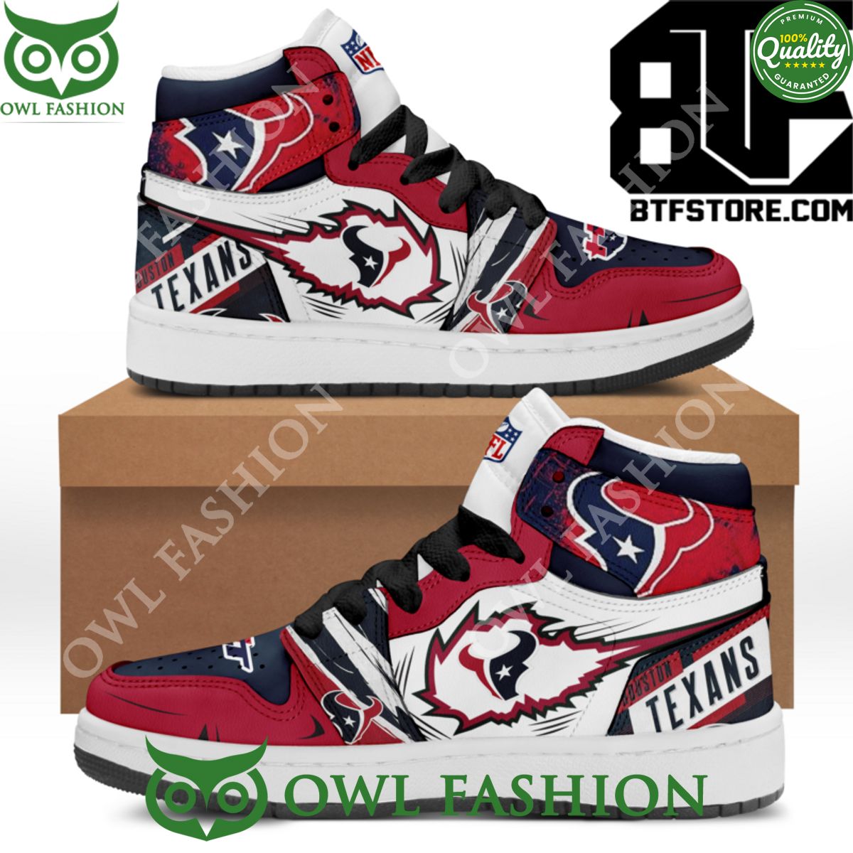 NFL Houston Texans Lightning logo Air Jordan 1 High Top Shoes