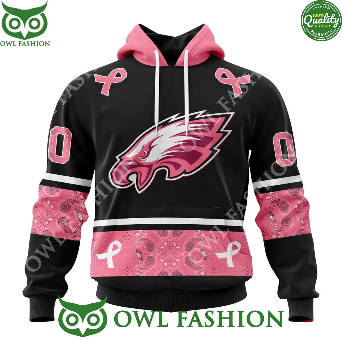 Personalized NFL Philadelphia Eagles PINK BREAST CANCER Paisley Pattern AOP Hoodie