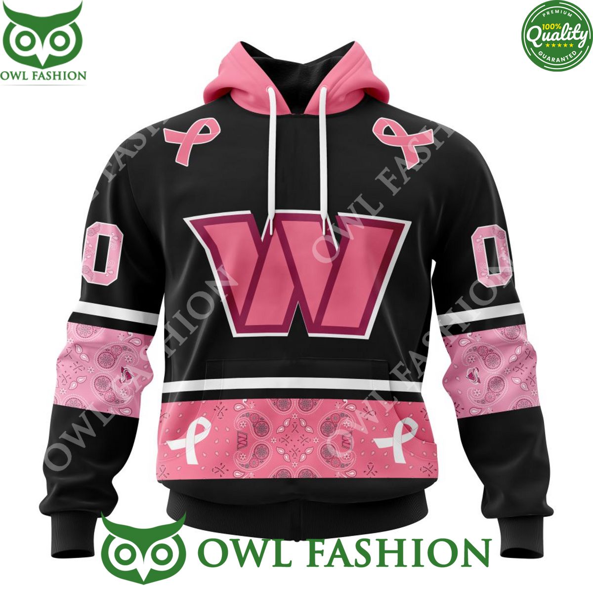 personalized nfl washington commanders pink breast cancer paisley pattern hoodie aop 1 LpPur.jpg
