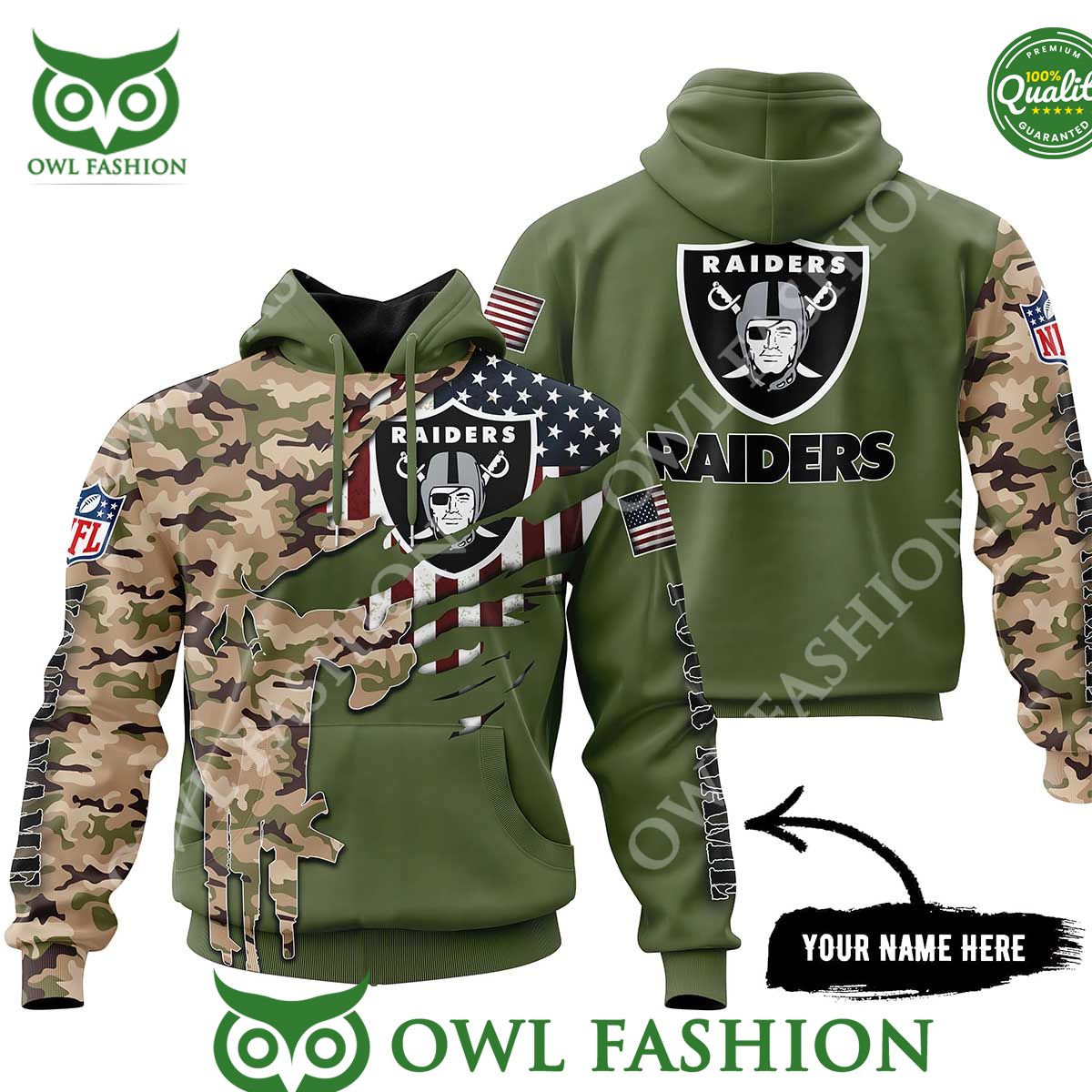 Raiders Personalized Veterans Camo Printed Hoodie