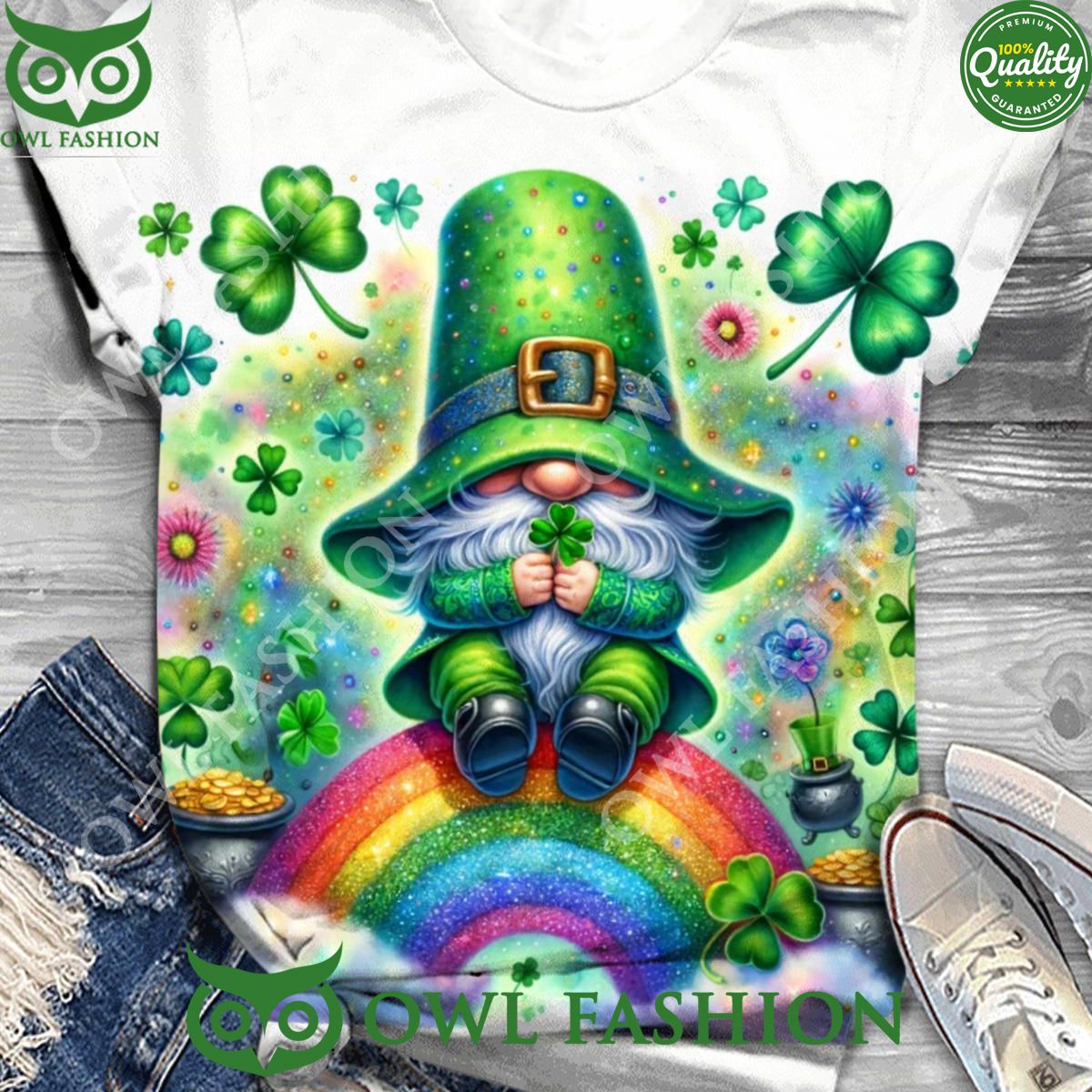 Rainbow Lucky Clover Gnome St Patricks t shirt You look cheerful dear
