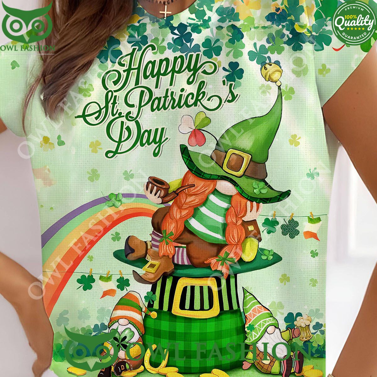 St. Patrick's Day Gnome Lucky Flowers Tshirt